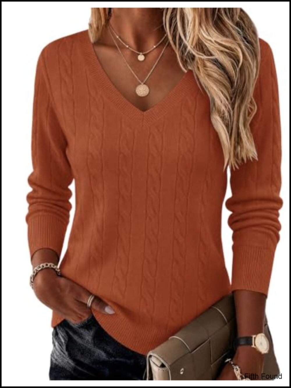 Women's V-Neck Cable Knit Sweater Long Sleeve Pullover Viscose Blend